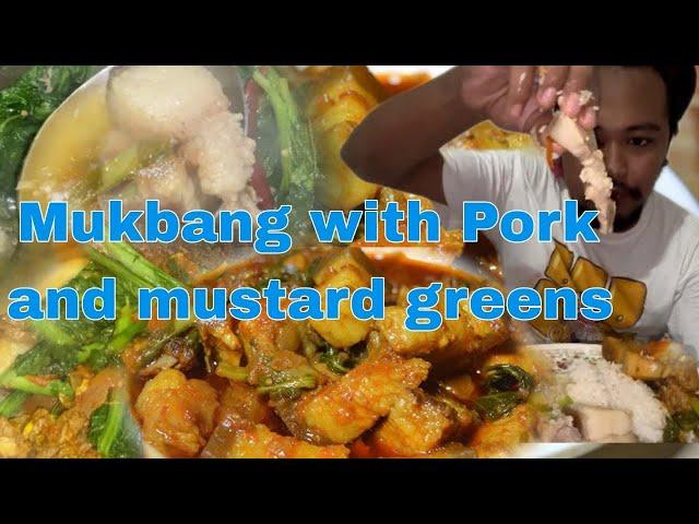 Pork mukbang|| pork boil with mustard greens|| #porkrecipe #porkeating #pork