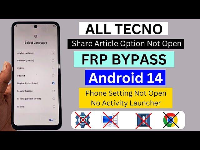 All Tecno Android 14 Frp Bypass/Unlock Without Pc | Share Article Option Not Working New Update 2025