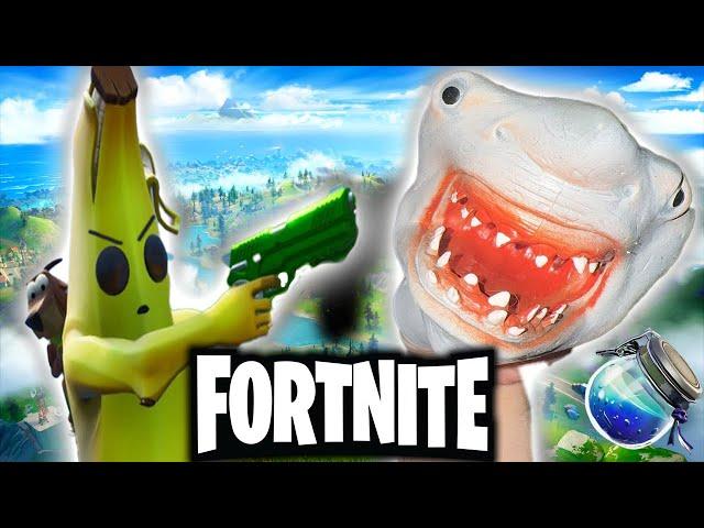 Shark Puppet Plays Fortnite IRL!!