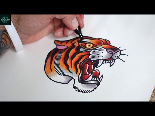 How to Draw out a Tattoo Design of an Old School Tiger