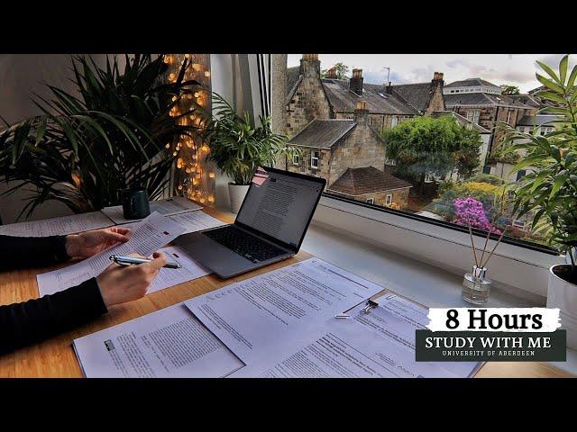 8 HOUR STUDY WITH ME on A RAINY DAY | Background noise, 10-min Break, No music, Study with Merve