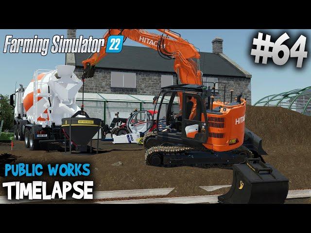 Excavating a Trench for Foundation  Hitachi 135US & Mercedes Trucks   Public Works in FS22