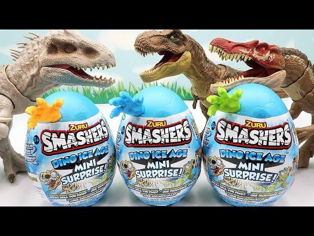 3 Dinosaur Eggs Hatching! T-Rex Bone, Triceratops In Ice Age Egg - Dinosaur Fossil SMASHERS 공룡알 스매셔스