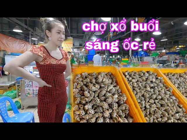 Chợ buổi sáng ế bán sò ốc rẻ mùa ốc hương rẻ?chợ cá buổi sáng.