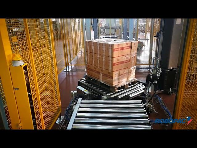 Обмотка паллеты в стрейч-плёнку | Паллетоупаковщик ROBOPAC с вращающейся платформой