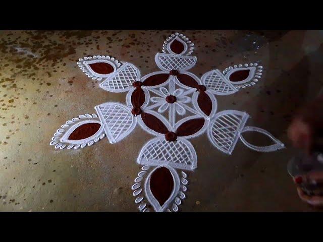 Aani madham 3*2special rangoli design flower kolam simple diya muggulu 