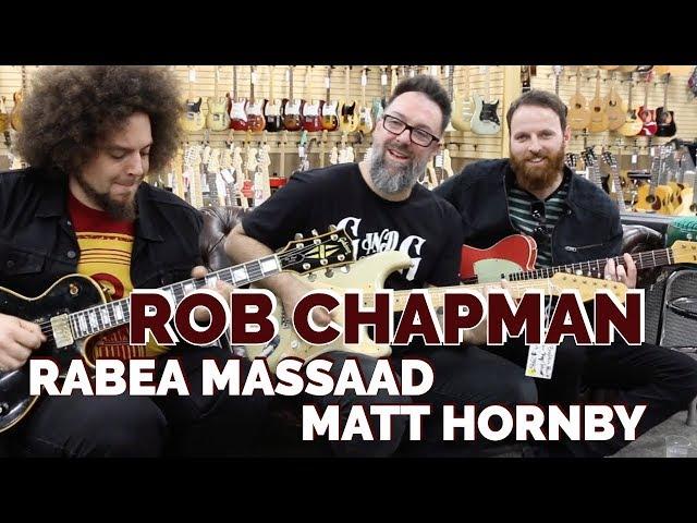 Rob Chapman with Rabea Massaad & Matt Hornby at Norman's Rare Guitars