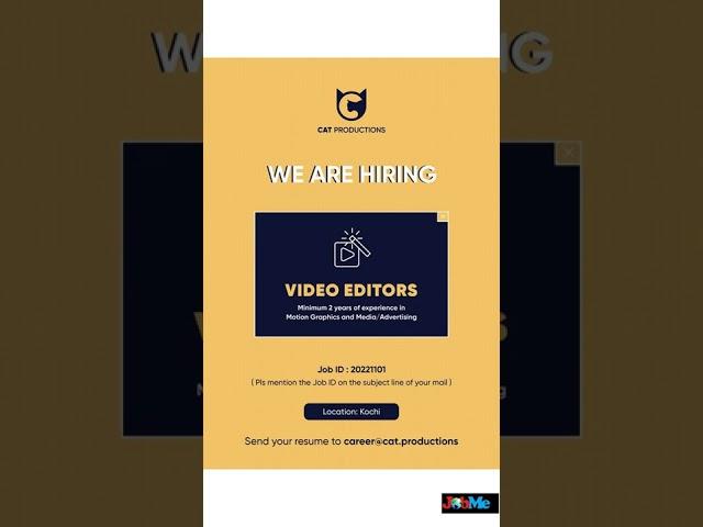 Wanted Video Editor/JobMe/jobs Kerala/