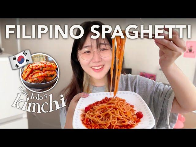 COOKING PINOY- STYLE SPAGHETTI  (ft. Bardagulan of Korean Siblings) | Juwonee