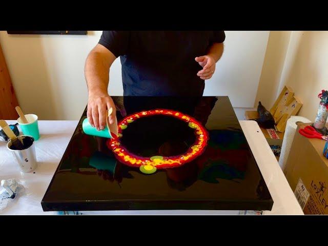 Circle of FIRE  This is a HOT VORTEX / Abstract Acrylic Painting / Fluid Art