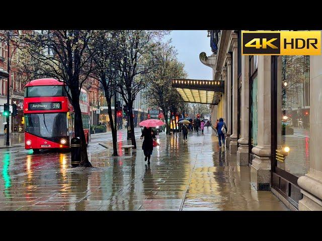 London Rainy Day Walk in Spring - 2024 ️  West End Rain Walk [4K HDR]