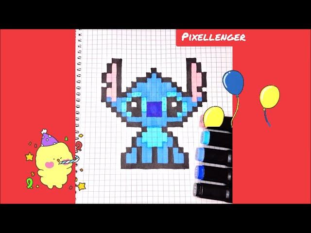 Как рисовать по клеточкам Стича из мультика Лило и Стич Простые Рисунки How to draw Stitch Pixel Art