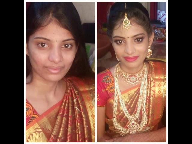 South Indian Reception Makeover, done by Durgalalmua on social media.