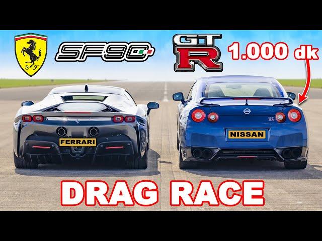 Ferrari SF90 v Nissan GT-R 1.000 dk: DRAG RACE