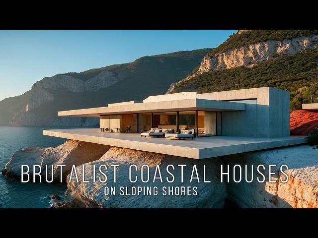 Modern Brutalist Concrete Coastal Houses on Sloping Shores