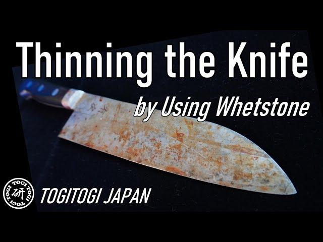 Thinning and sharpening an Aritsugu Santoku knife by whetstone ＠TOGITOGI動画