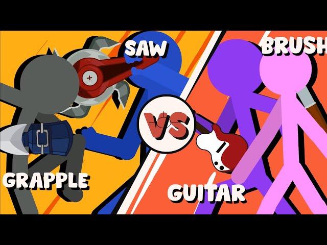 Supreme Duelist Stickman FIGHT ANIMATION: GRAPPLE x SAW vs GUITAR x BRUSH