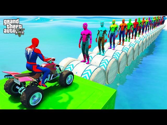 SPIDER MAN on Motorcycle in Spirals Bridge Stunt Ride!! الأبطال الخارقين على القضبان دوامة قمع جسر