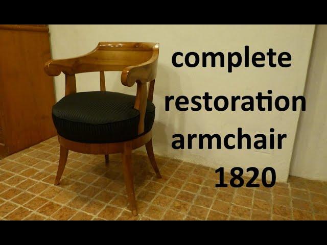 Restoration of a Biedermeier armchair, 1820, upholstered, round frame, cherry