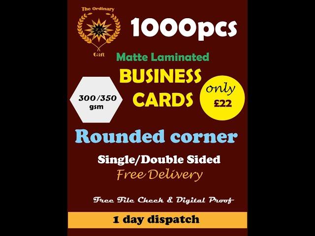 Business Cards | Printed Full Colour Single or Double Sided | 1000pcs Matte Laminated