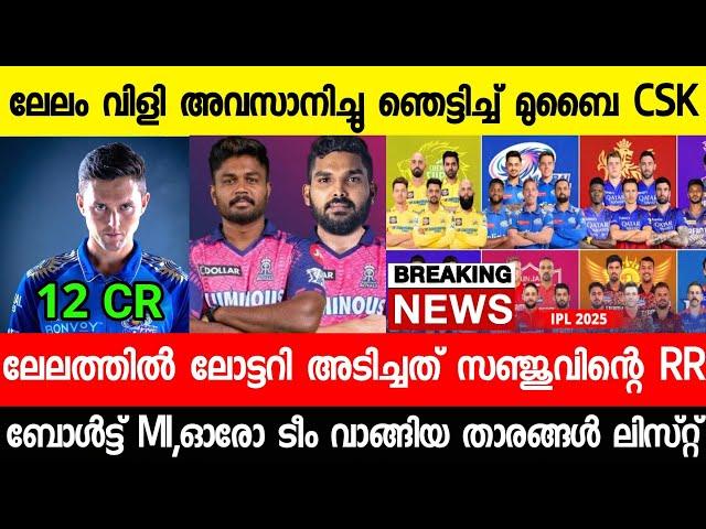 രാജസ്ഥാൻ മുബൈ താരങ്ങളെ വാരികൂട്ടി,RCB CSK പണികിട്ടി,സഞ്ചുവിന് കോളടിച്ചു|RR|CSK|IPL AUCTION|NEWS LIVE