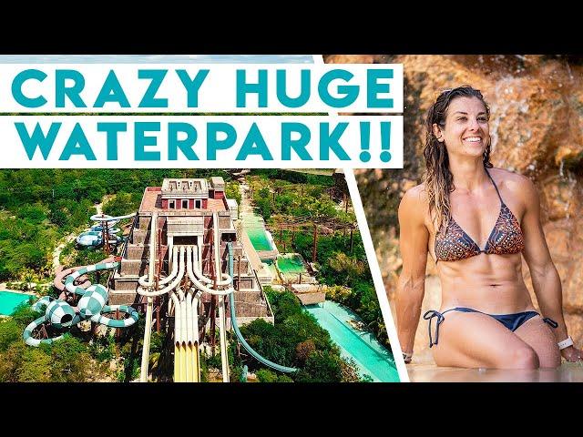 CRAZY HUGE WATERPARK - Maya Mayan Lost Kingdom LAZY RIVER, ZIPLINES & WATERSLIDES - Costa Maya