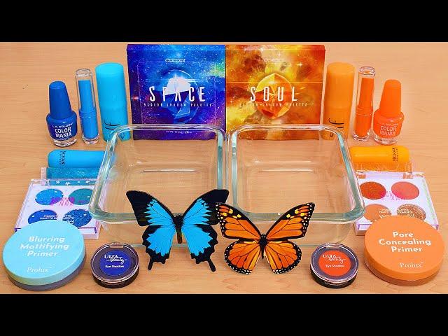 Blue vs Orange - Mixing Makeup Eyeshadow Into Slime ASMR