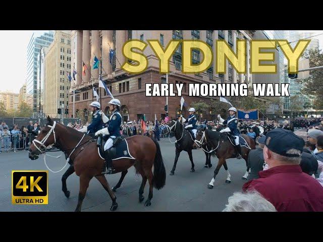 [4k] WALKING SYDNEY CITY EARLY MORNING OF ANZAC DAY AUSTRALIA.