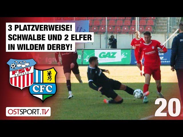 3 Platzverweise! Schwalbe und 2 Elfer in wildem Derby! Zwickau - Chemnitz | Regionalliga Nordost