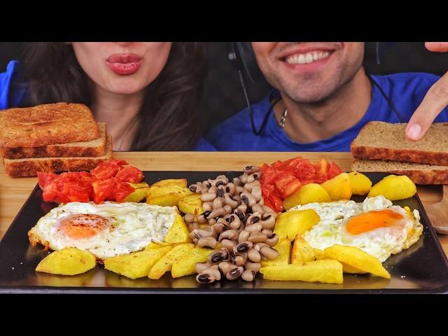 ASMR eating our healthy breakfast, Fried Eggs Cowpea, potatoes and whole meal toast