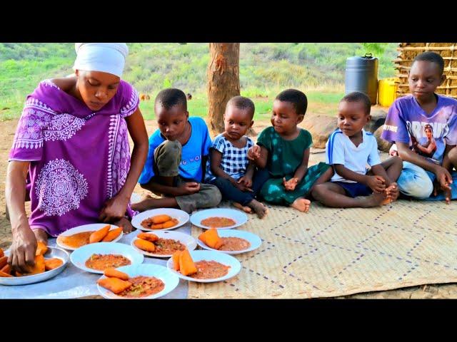 Our Youngest Hardworking Mom Cooks Delicious Village Food Egg Curry, Vegetables With Corn Meal