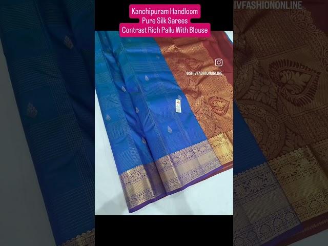 Kanchipuram Handloom Pure Silk Saree Contrast Rich Pallu With Blouse | Price ₹ 7600/- Free Shipping