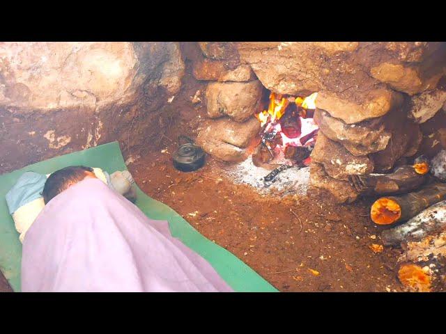 Winter Camping in Stone Shelter on Mountain Top | Bushcraft survival, Nature Movie