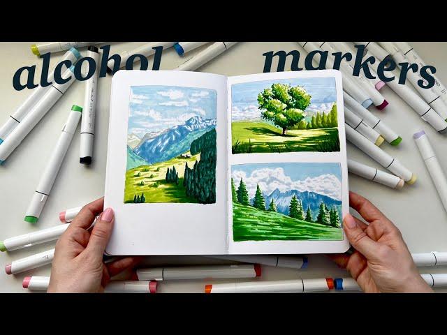 'painting' landscapes with alcohol markers  Ohuhu markers