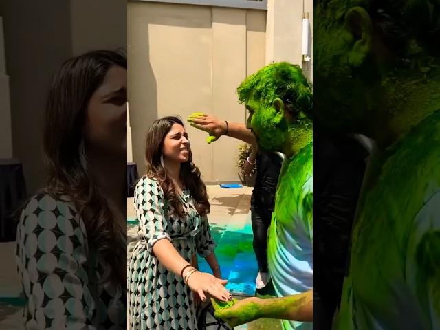 #rohitsharma   Playing Holi with his wife #ritikasajdeh  and daughter   #samairasharma