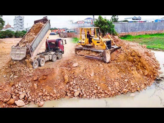 Great work! Showing LANDFILLing Up by Excellent Skill Driver Dozer KOMATSU D58P pushing Soilrock