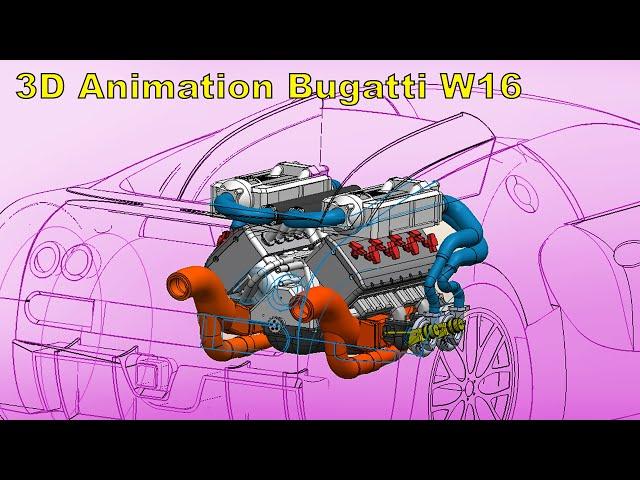 How the Bugatti Veyron W16 engine works in 3D 