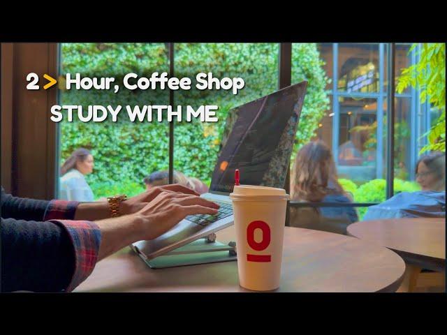 STUDY WITH ME CAFE | 2 Hour, real-time pomodoro (50/10) coffee shop ambiance 