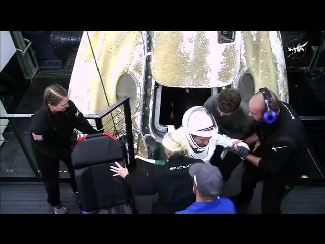 SpaceX Crew-8 exits Dragon capsule with assistance after splashdown