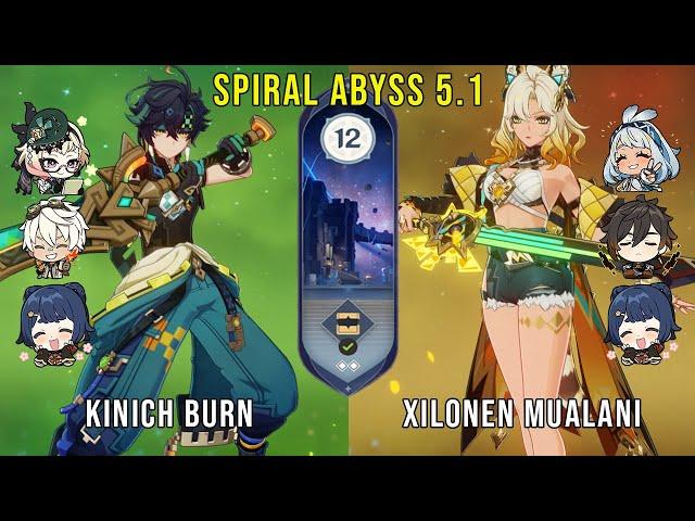 C0 Kinich Burn and C0 Xilonen Mualani Vape | Genshin Impact Abyss 5.1 Floor 12 9 Stars