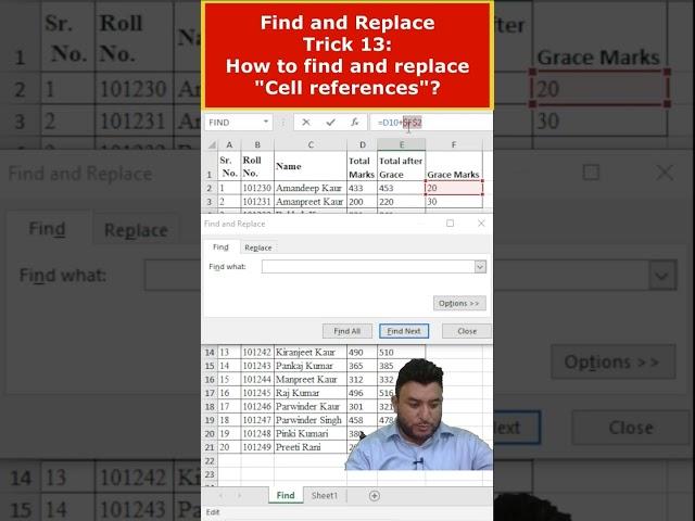 Trick 13:Find and Replace:How to find and replace cell references in excel?#exceltips  #shorts