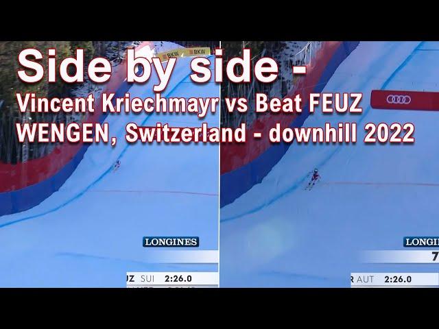 Side by side - Vincent Kriechmayr vs Beat Feuz / WENGEN, Switzerland - downhill 2022