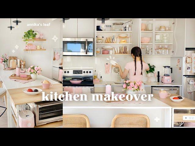 kitchen makeover vlog HUGE transformation, satisfying organization, retro decor, pinterest inspired