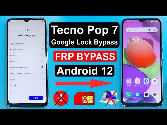 Tecno Pop 7 Frp Bypass Android 12 Without Pc | Tecno BF6 Frp | Tecno Pop 7 Google Account Bypass |