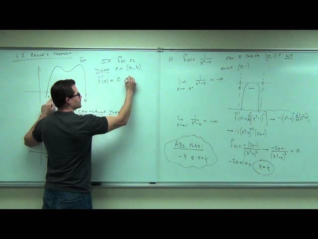 Calculus 1 Lecture 3.2:  A BRIEF Discussion of Rolle's Theorem and Mean-Value Theorem.