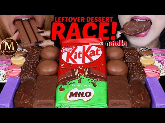 ASMR LEFTOVER DESSERT RACE! BIG MILO KITKAT, PURPLE ICE CREAM BARS, MAGNUM ICE CREAM, MARSHMALLOW 먹방