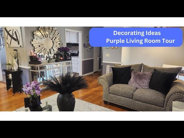 Purple Living Room Tour   Decorating Ideas Using Purple Black