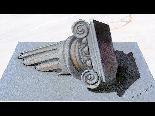 SINKING CIVILISATION - Drawing 3d Ionic Column - Anamorphic Illusion