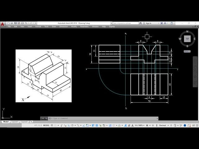 Experiment-9.1, Orthographic projections in AutoCAD (Draw FV, TV, RSV from Isometric Figure)