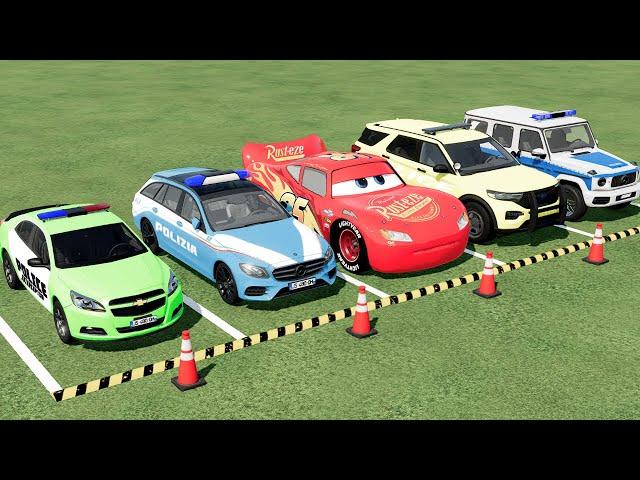 ALL POLICE CARS & MCQUEEN TRANSPORTING WITH COLORFUL MAN TRUCKS! Farming Simulator 22!
